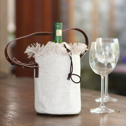 Vineyard Picnic Elegant Cotton and Leather Wine Tote Bag