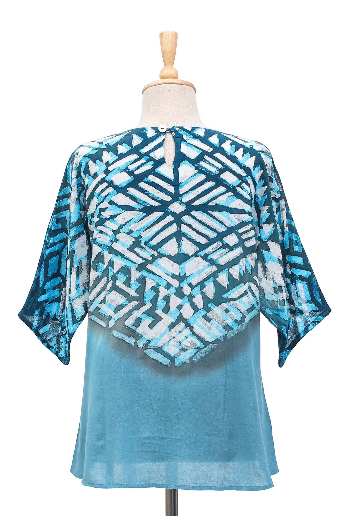 Blue Illusion Blue Cotton Batik Blouse Hand Crafted in Thailand