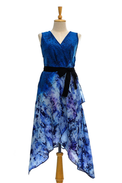 Whirlwind in Blue Handkerchief Hem Peacock Blue Wrap Dress