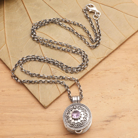 Gianyar Grace Amethyst and Sterling Silver Locket Pendant Necklace