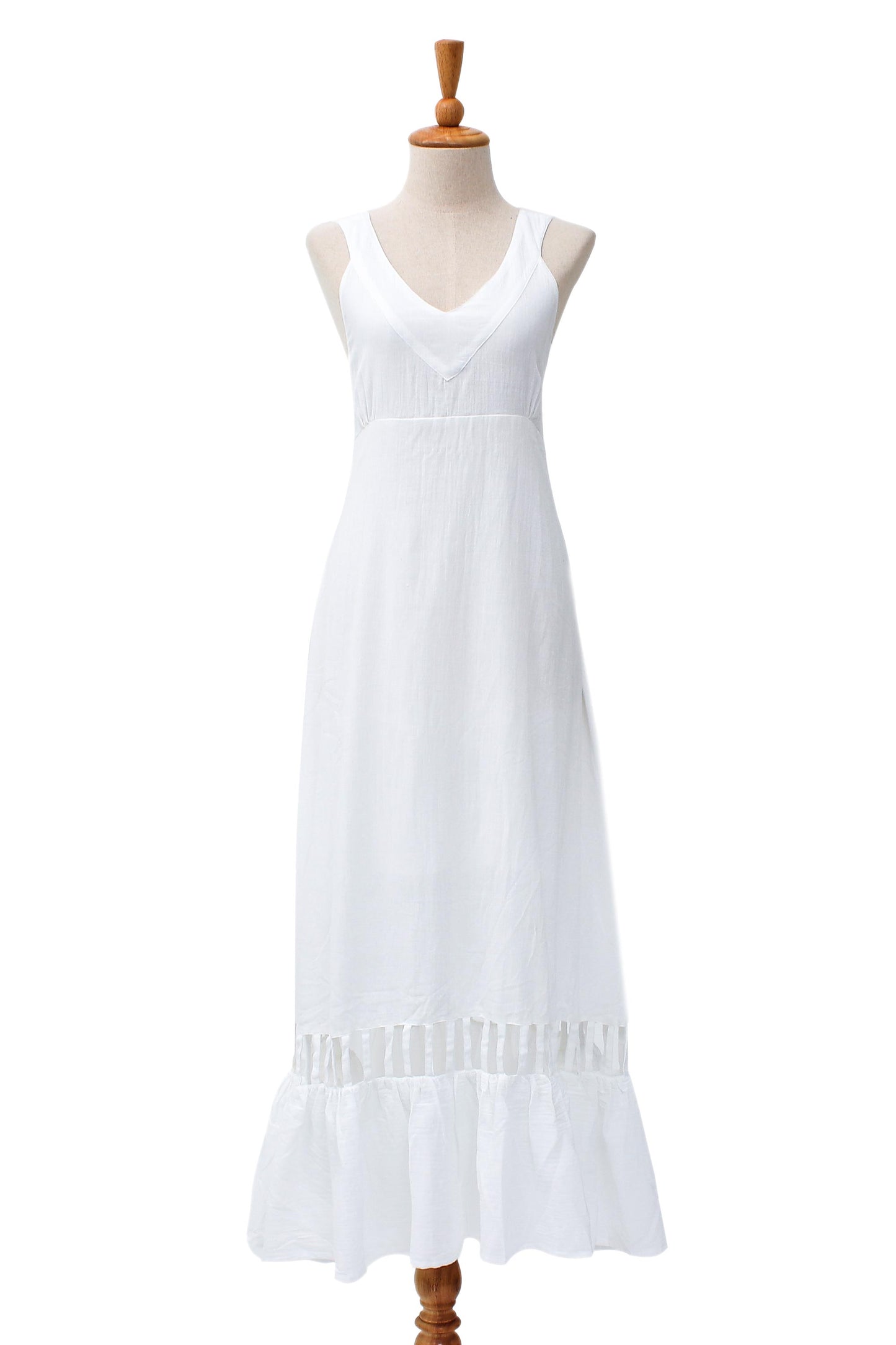 Soiree in White Hand Crafted White Cotton Sundress