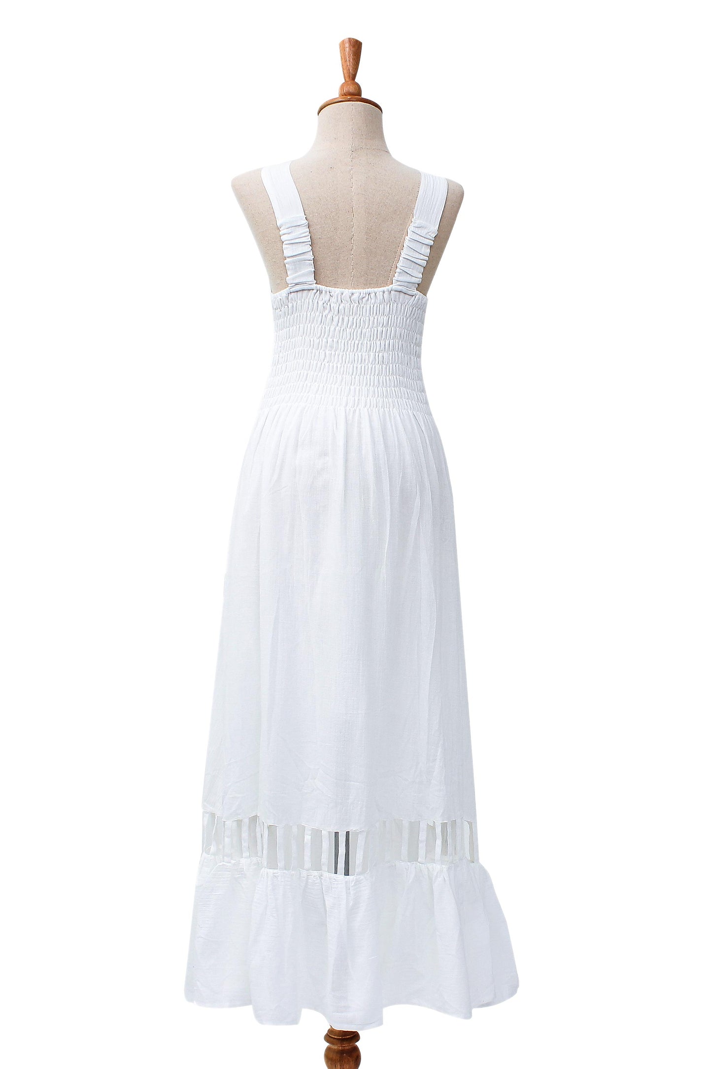 Soiree in White Hand Crafted White Cotton Sundress
