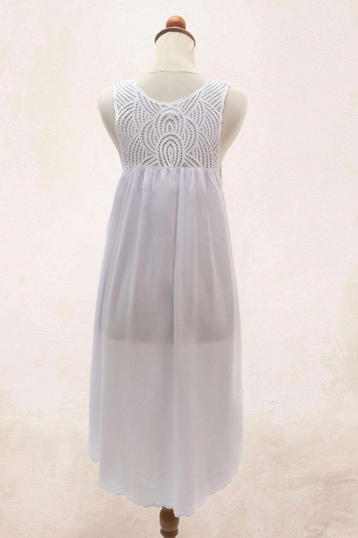 Drifting Clouds in White Hand Embroidered White Cotton Dress