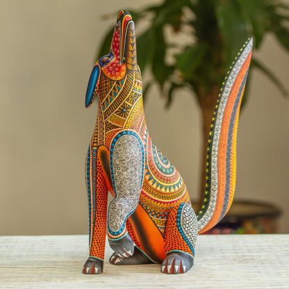 Howling Coyote Alebrije Sculpture Hand Painted 'Howling Coyote' NOVICA