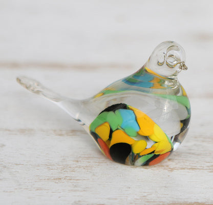 Confetti Canary Handblown Brazilian Colorful Bird Art Glass Paperweight