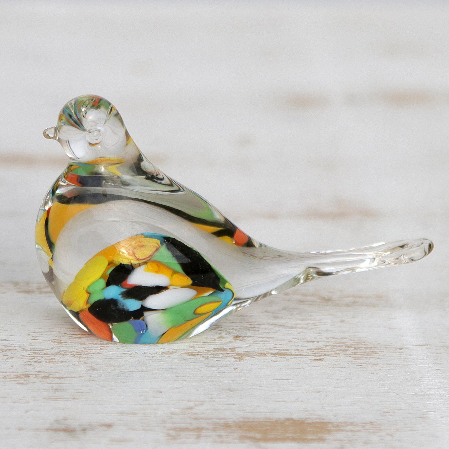 Confetti Canary Handblown Brazilian Colorful Bird Art Glass Paperweight