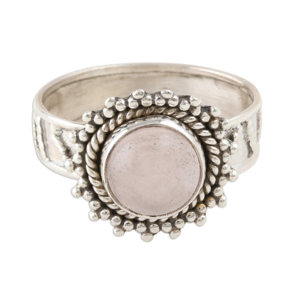 Inner Love Flower Motif Rose Quartz Oxidized Sterling Silver Ring
