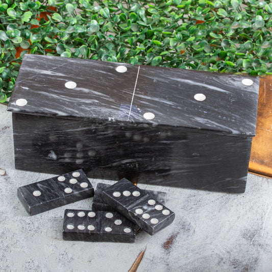Fascinating Challenge Dark Grey Marble Domino Set with Storage Box (9 Inch)