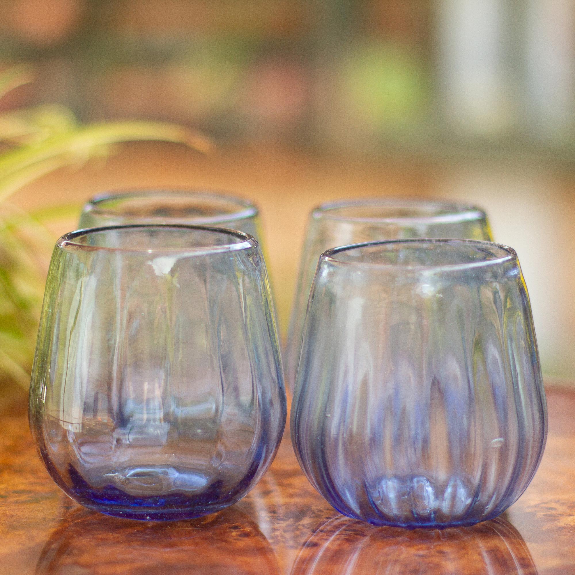 Fiesta Azul Hand Blown Blue Stemless Wine Glasses (Set of 6)
