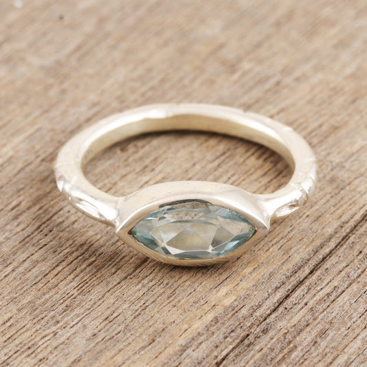 Delicate Eye Marquise Cut Blue Topaz Ring from India