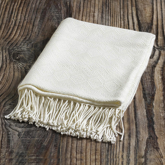 White Andean Textures Textured White Alpaca Acrylic Blend Throw Blanket from Peru