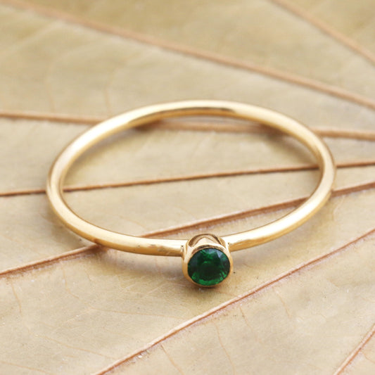 Subtly Sweet Green Quartz Gold Plated Solitaire Ring