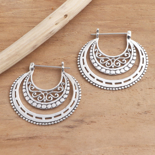 Amazing Curves Balinese Sterling Silver Hoop Earrings