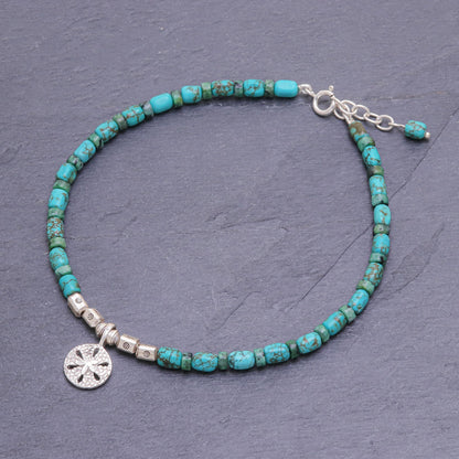 Sea to Sea Reconstituted Turquoise Beaded Sand Dollar Anklet