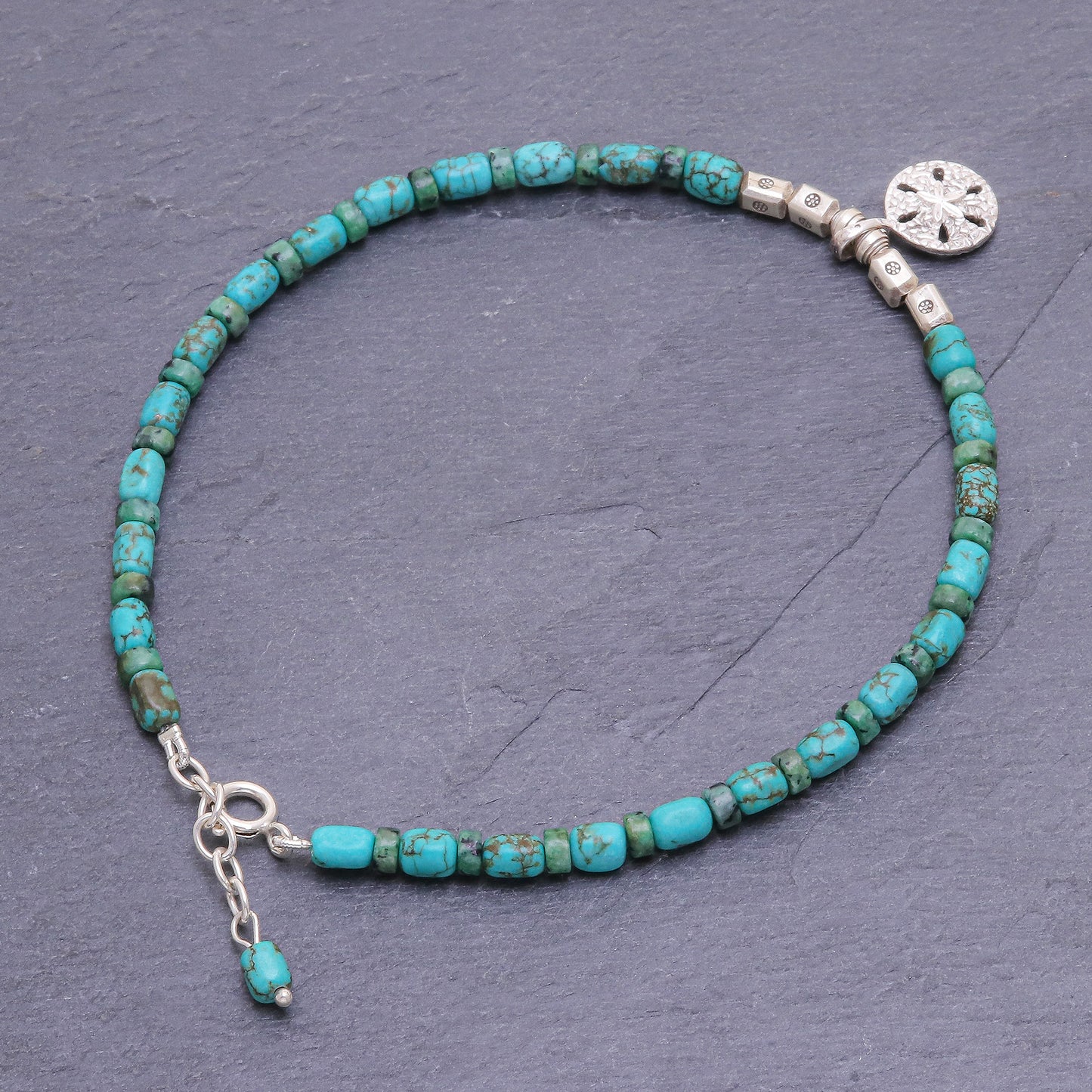 Sea to Sea Reconstituted Turquoise Beaded Sand Dollar Anklet