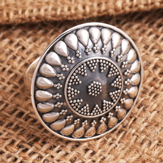 Solar Flair Oxidized Sterling Silver Sun Cocktail Ring
