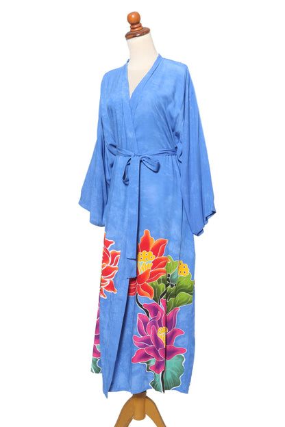 Beautiful Flowers in Blue Blue and Multicolored Floral Rayon Robe