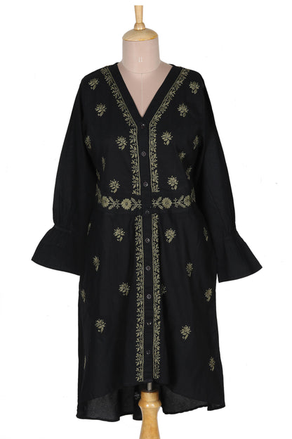 Lucknow Bouquet Cotton High-Low Shirtdress with Embroidery