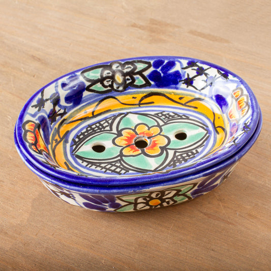 Cobalt Flowers Colorful Hand Painted Ceramic Soap Dish