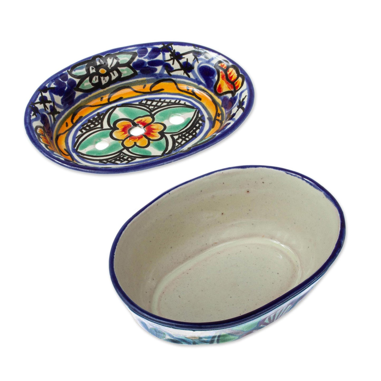 Cobalt Flowers Colorful Hand Painted Ceramic Soap Dish