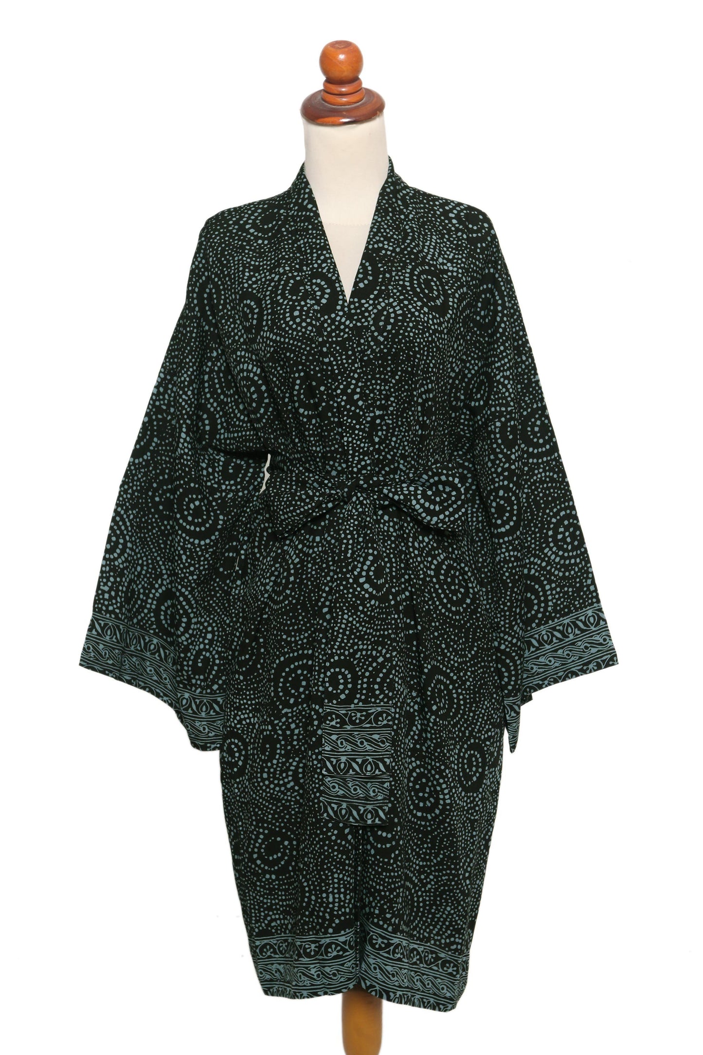 Azure Elegance Handmade Batik Printed Rayon Robe