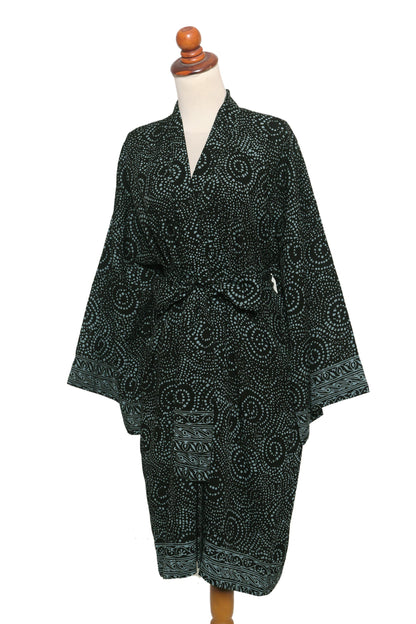 Azure Elegance Handmade Batik Printed Rayon Robe