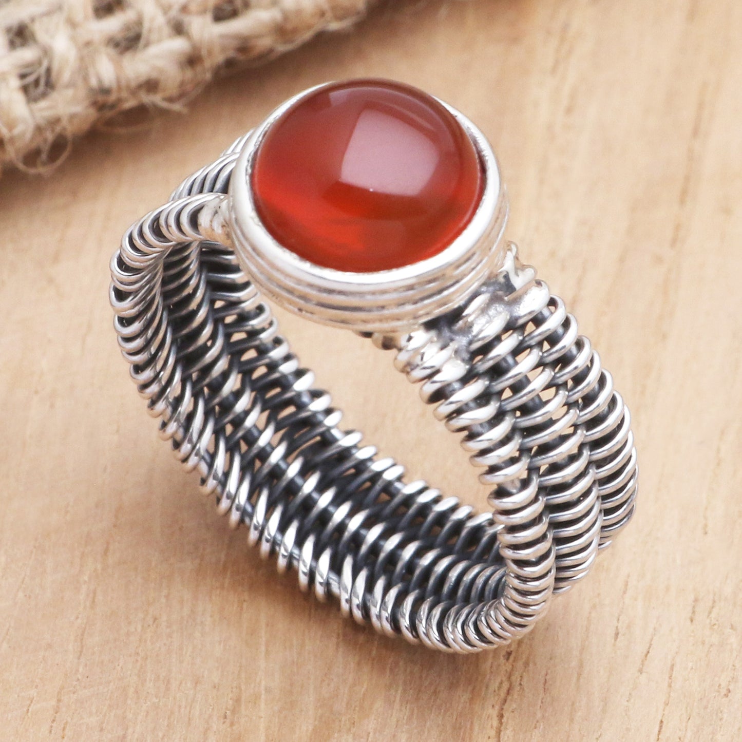 Wrapped Up in Orange Wire Wrapped Sterling Silver Carnelian Ring