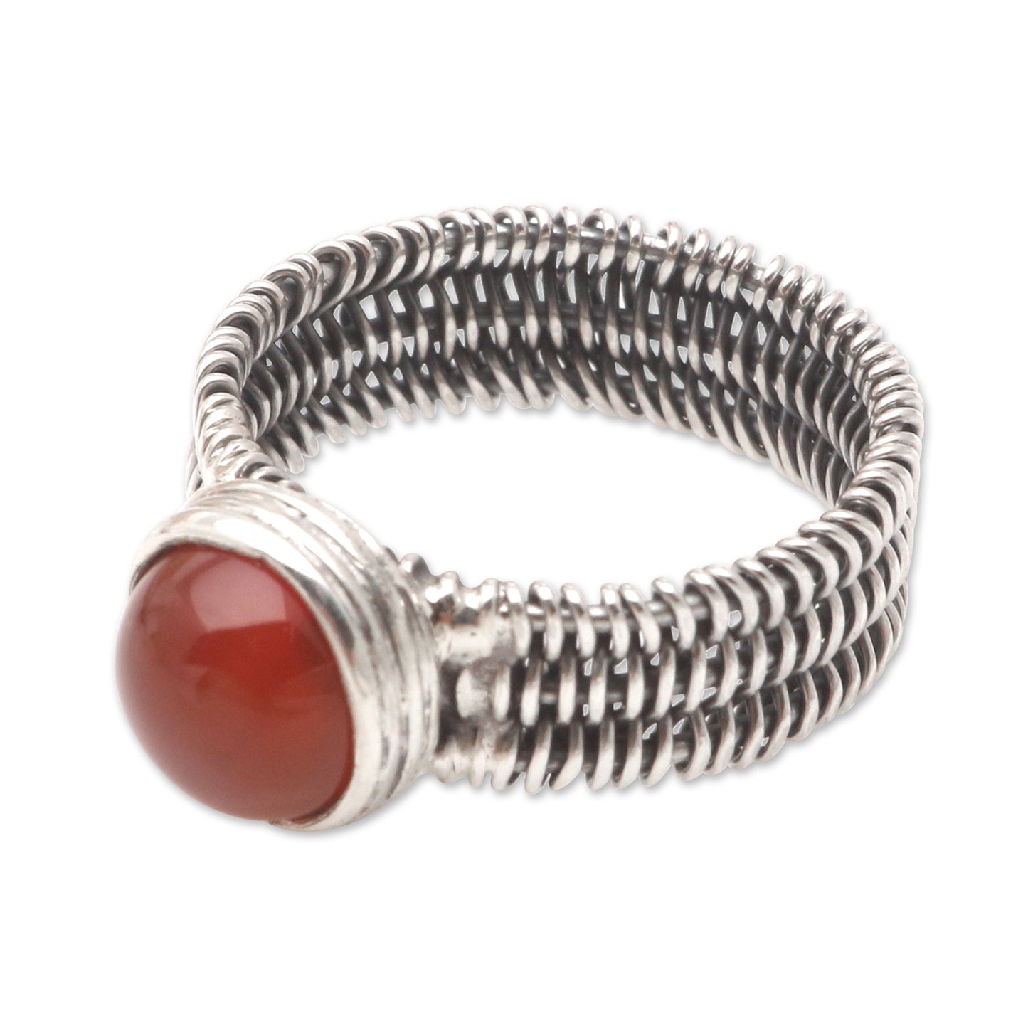 Wrapped Up in Orange Wire Wrapped Sterling Silver Carnelian Ring