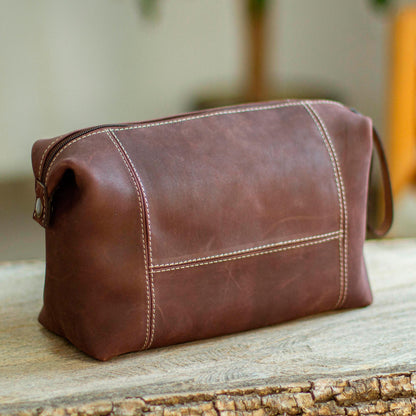 Brooklyn Bound in Brown Brown Leather Unisex Toiletry Travel Bag