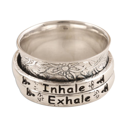 Just Breathe Sterling Silver Inhale Exhale Meditation Spinner Ring