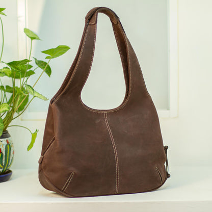 Urban Coffee Coffee Brown Leather Hobo Bag from Mexico