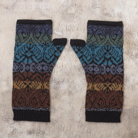 Earth and Sky Inca Inspired Alpaca Knit Fingerless Mitts