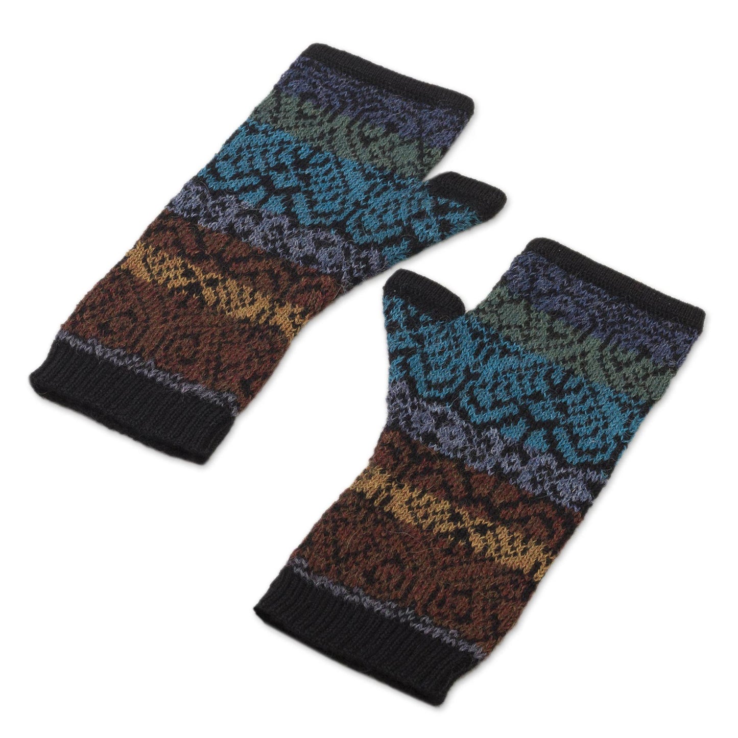 Earth and Sky Inca Inspired Alpaca Knit Fingerless Mitts