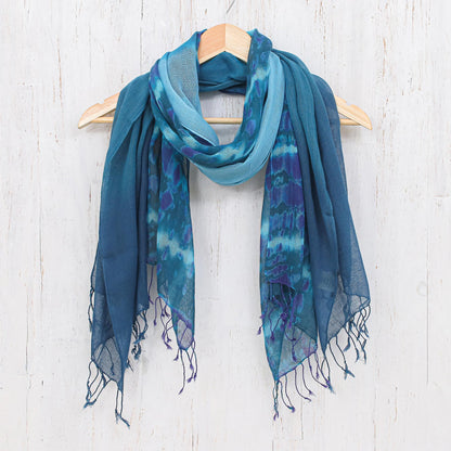 Sea of Love Pair of Cotton Scarves in Shades of Blue