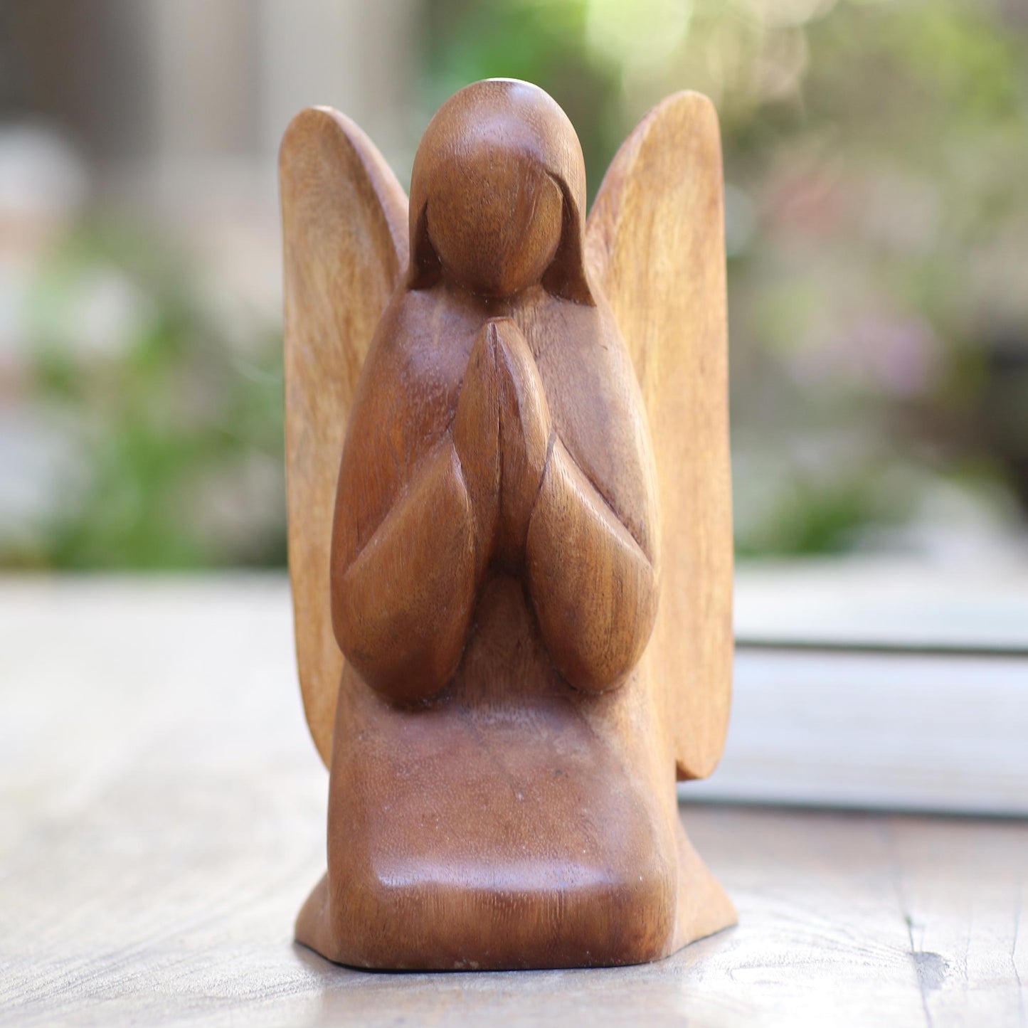 Angelic Prayer Praying Angel Suar Wood Hand Carved Statuette