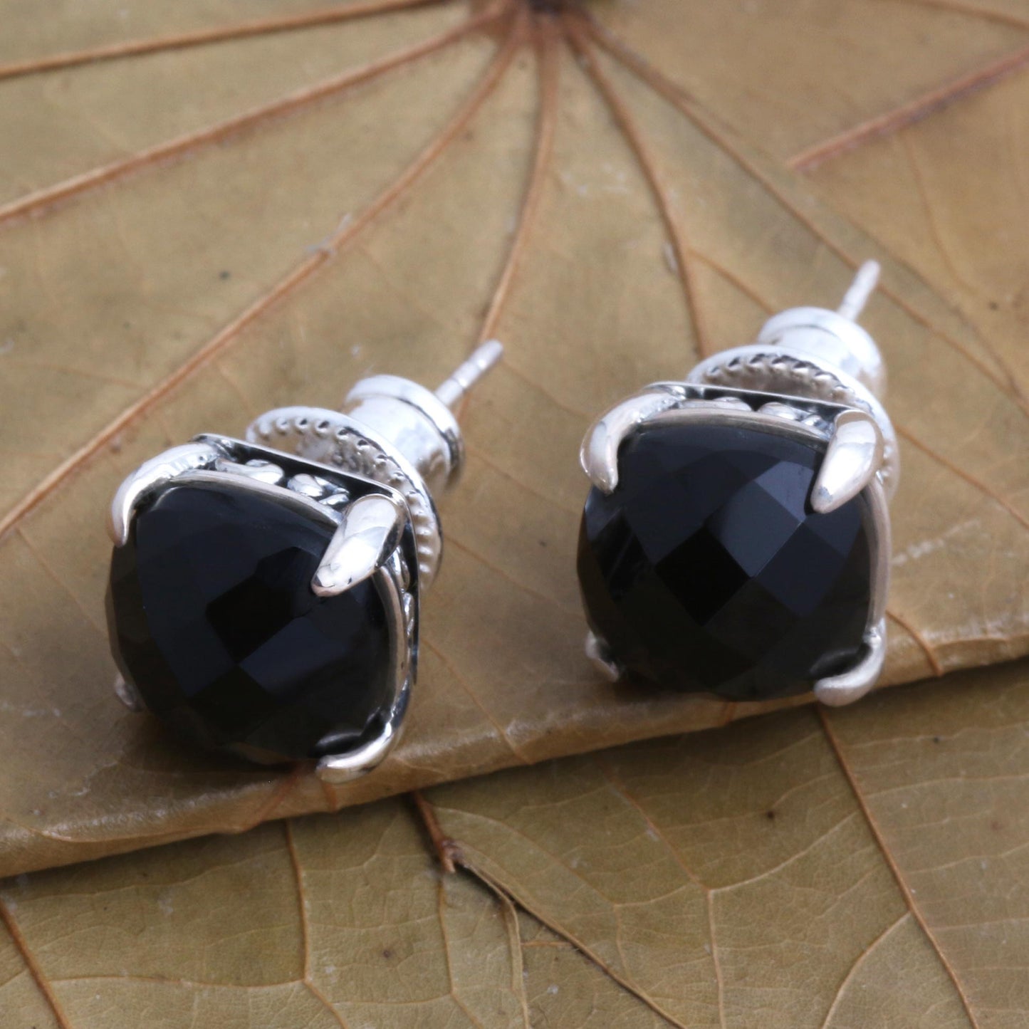 Dressed for Dinner in Black Checkerboard Faceted Black Onyx Stud Earrings