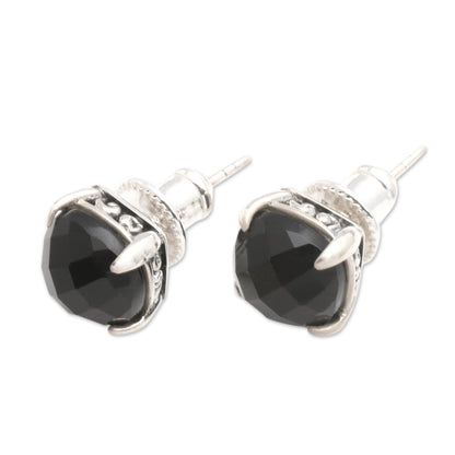 Dressed for Dinner in Black Checkerboard Faceted Black Onyx Stud Earrings