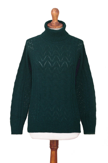 Sweet Teal Warmth Forest Spruce Teal Baby Alpaca Turtleneck Sweater