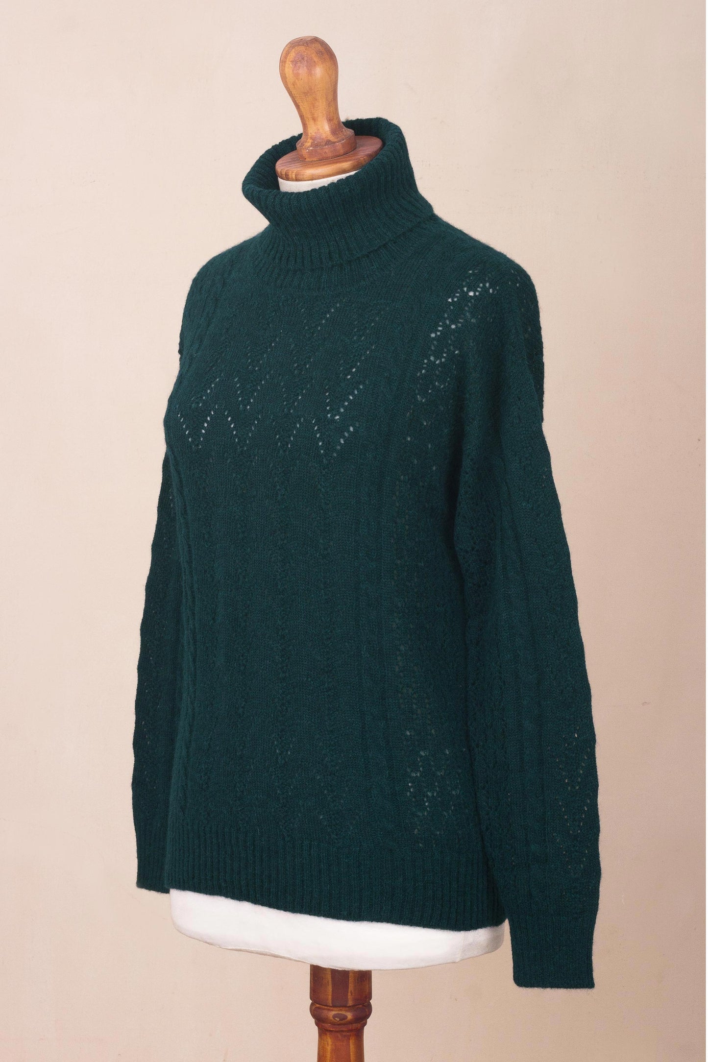 Sweet Teal Warmth Forest Spruce Teal Baby Alpaca Turtleneck Sweater