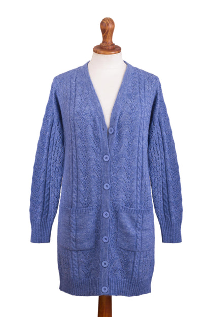 Eminence in Blue Blue Baby Alpaca Blend Cardigan Sweater