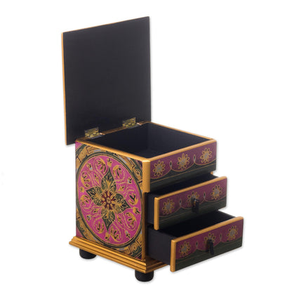 Vintage Floral in Magenta Hand Painted Floral Glass Mini Jewelry Chest