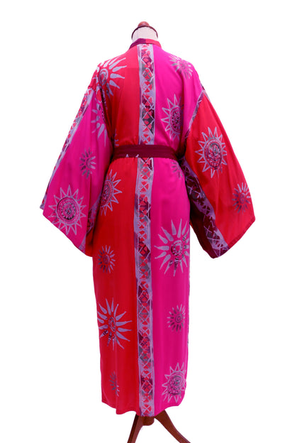 Bright Firework Hot Pink Batik Rayon Robe from Bali