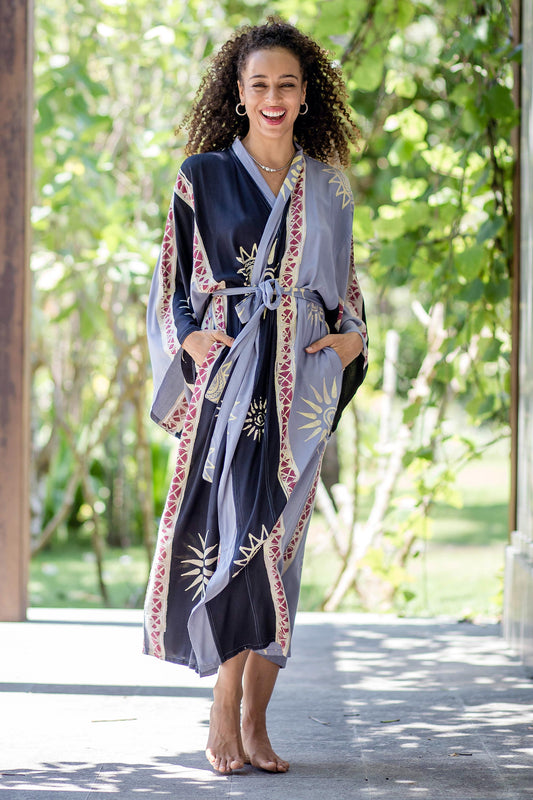 Chakra Burst Belted Batik Rayon Robe from Bali