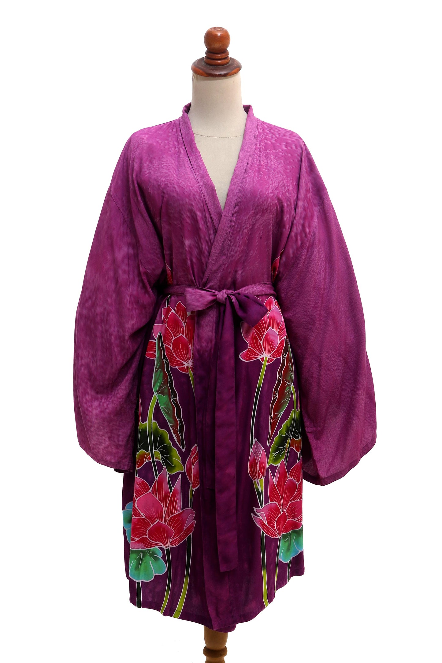 Pink Lotus Hand-Painted Lotus Flower Rayon Robe