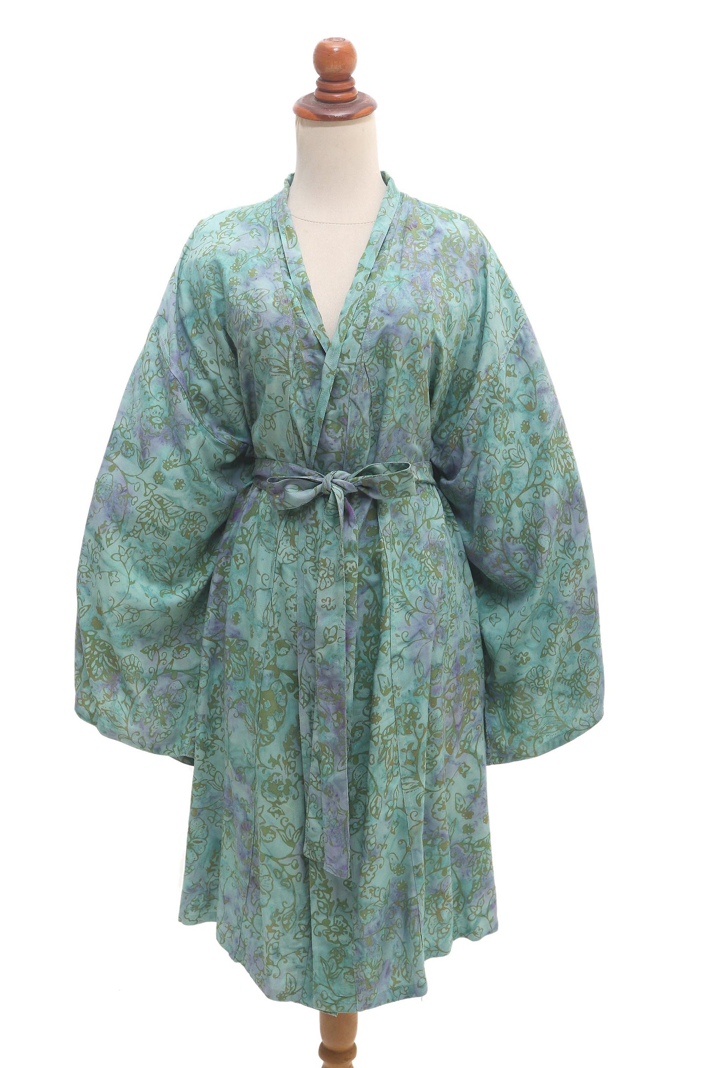 Green Gardens Hand-Painted Tie-Dye Rayon Robe