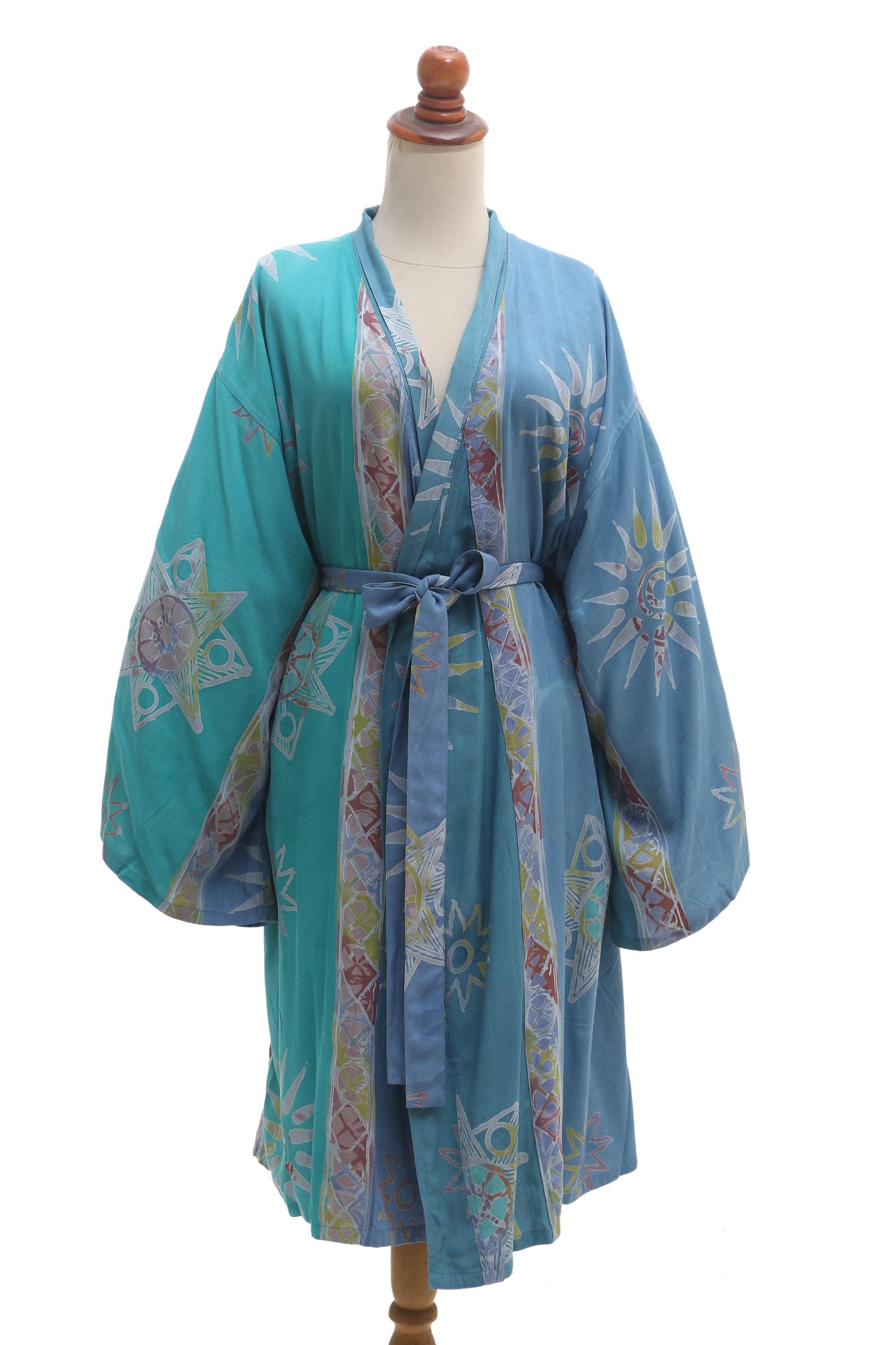 Remembrance Hand-Stamped Batik Rayon Robe from Bali