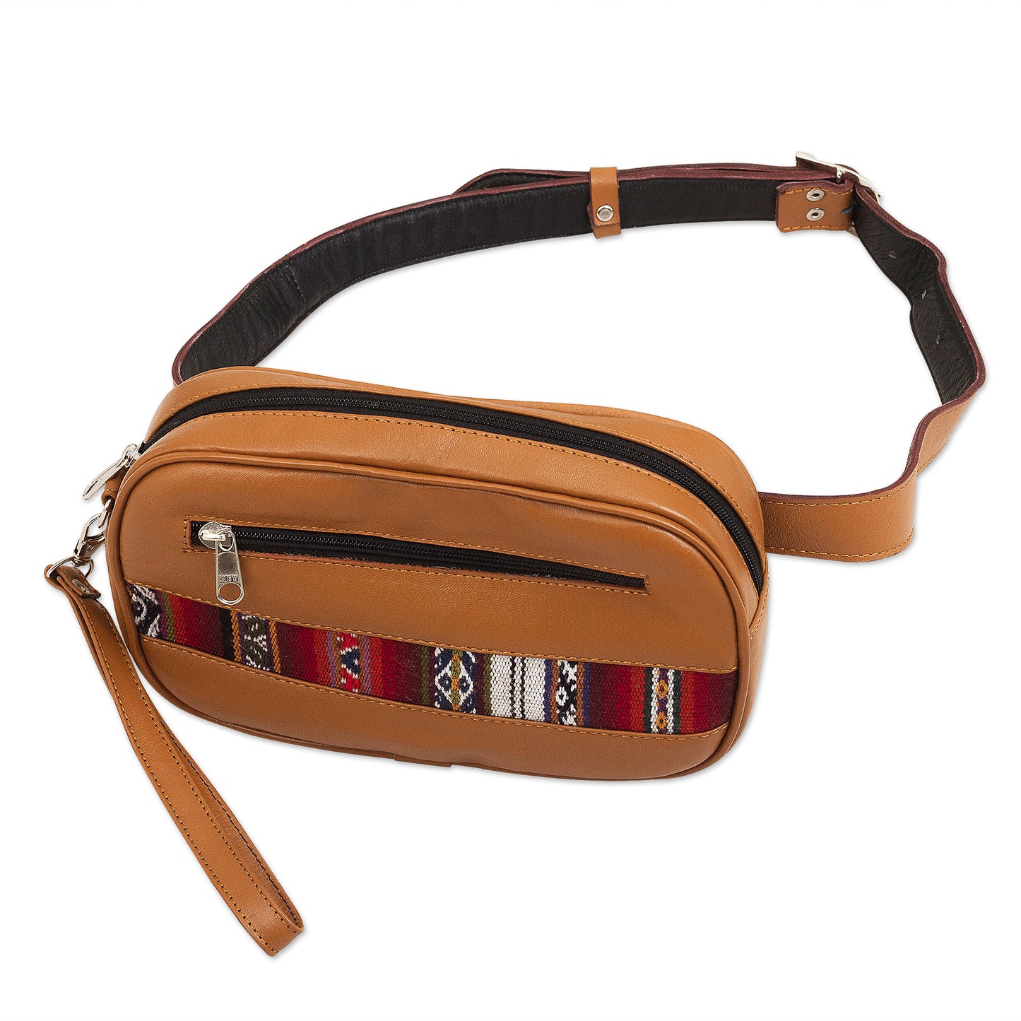 Double Duty Saddle Brown Belt Bag and Wristlet from Peru
