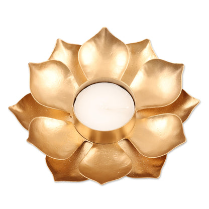 Golden Lotus Glow Gold Finish Steel Lotus Blossom Tealight Candleholder