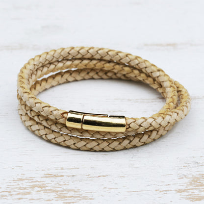 Golden Fortune Natural Leather and 18k Gold Plated Wrap Bracelet