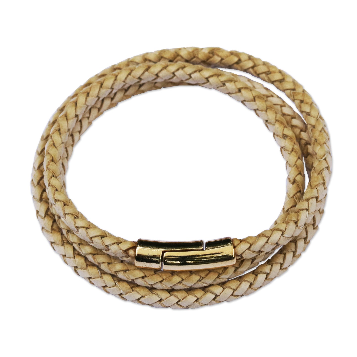 Golden Fortune Natural Leather and 18k Gold Plated Wrap Bracelet